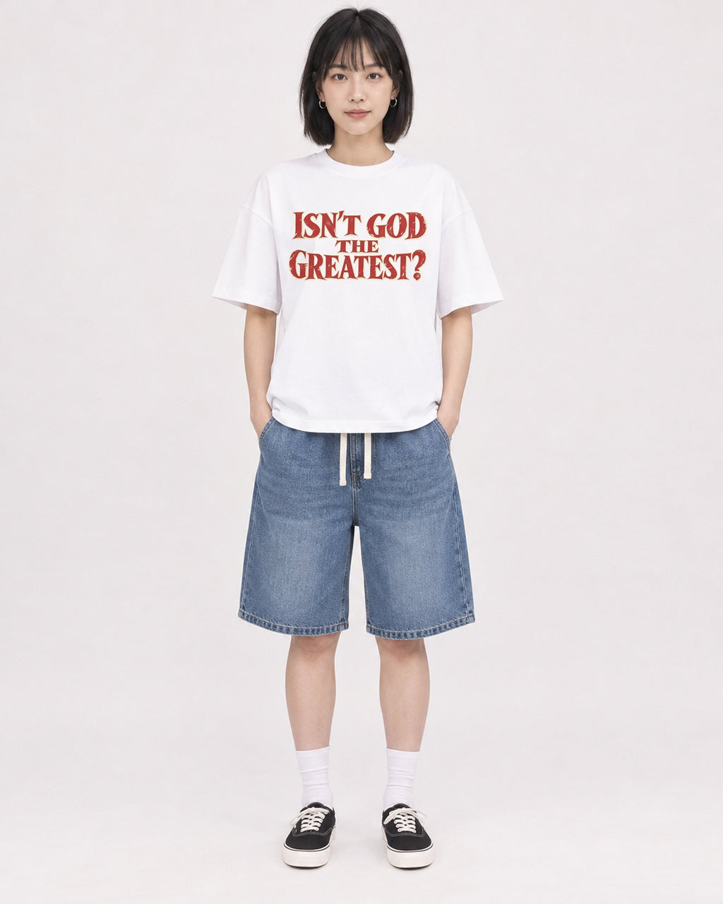 Mockup Boxy Heavyweight Tee White female full-body 11