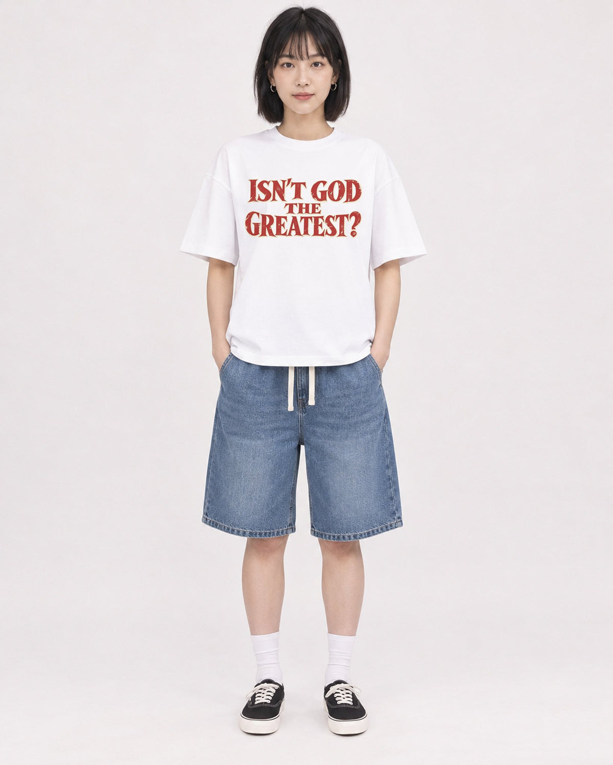 Mockup Boxy Heavyweight Tee White female full-body 11