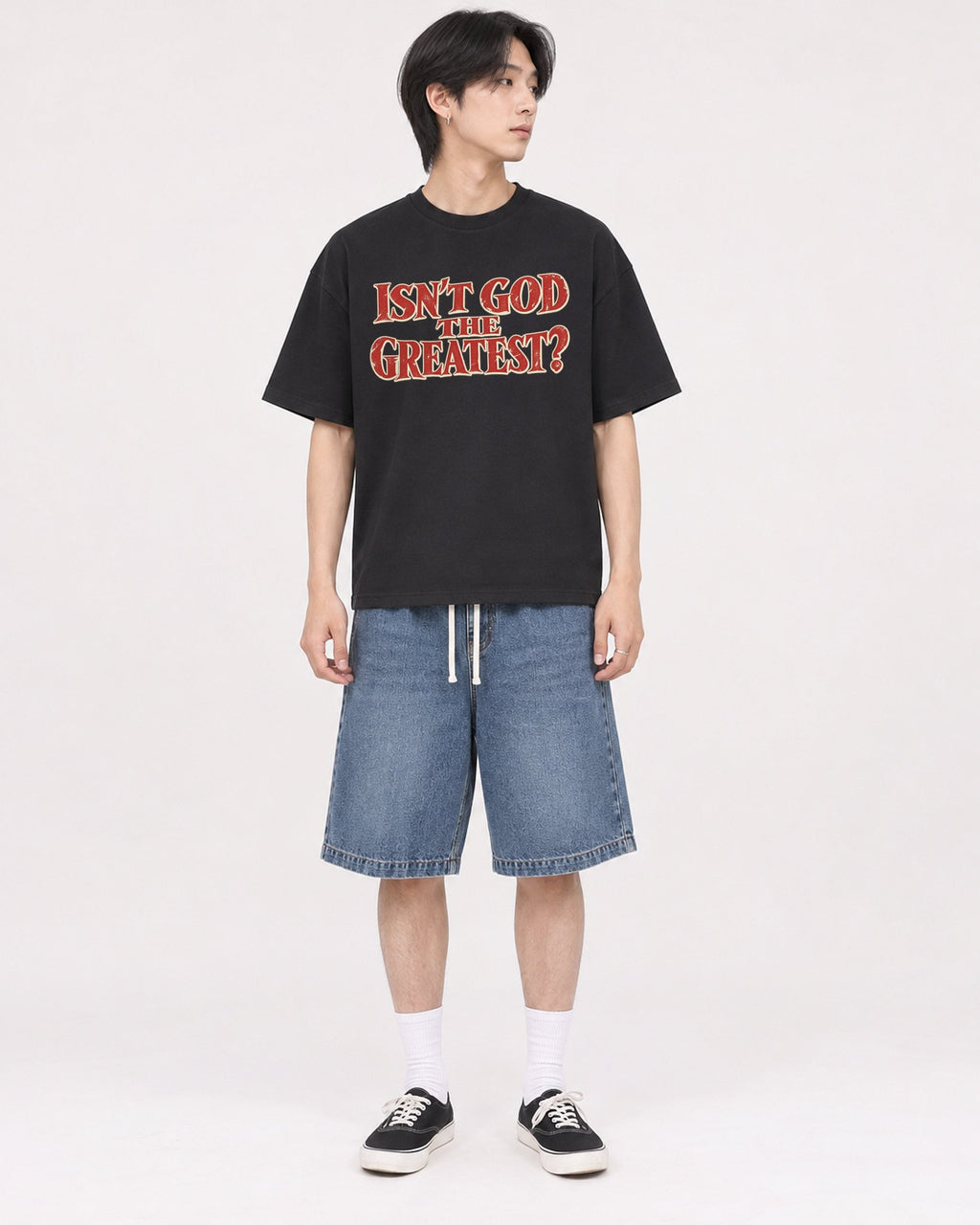 Mockup Boxy Heavyweight Tee Black male full-body 11