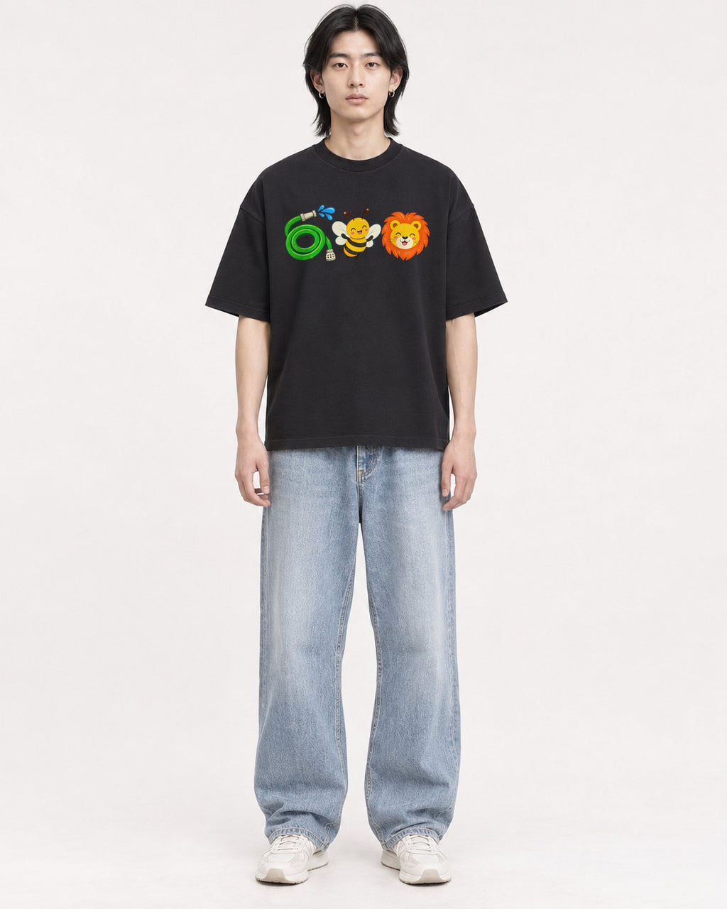 Mockup Boxy Heavyweight Tee Black male full-body 41
