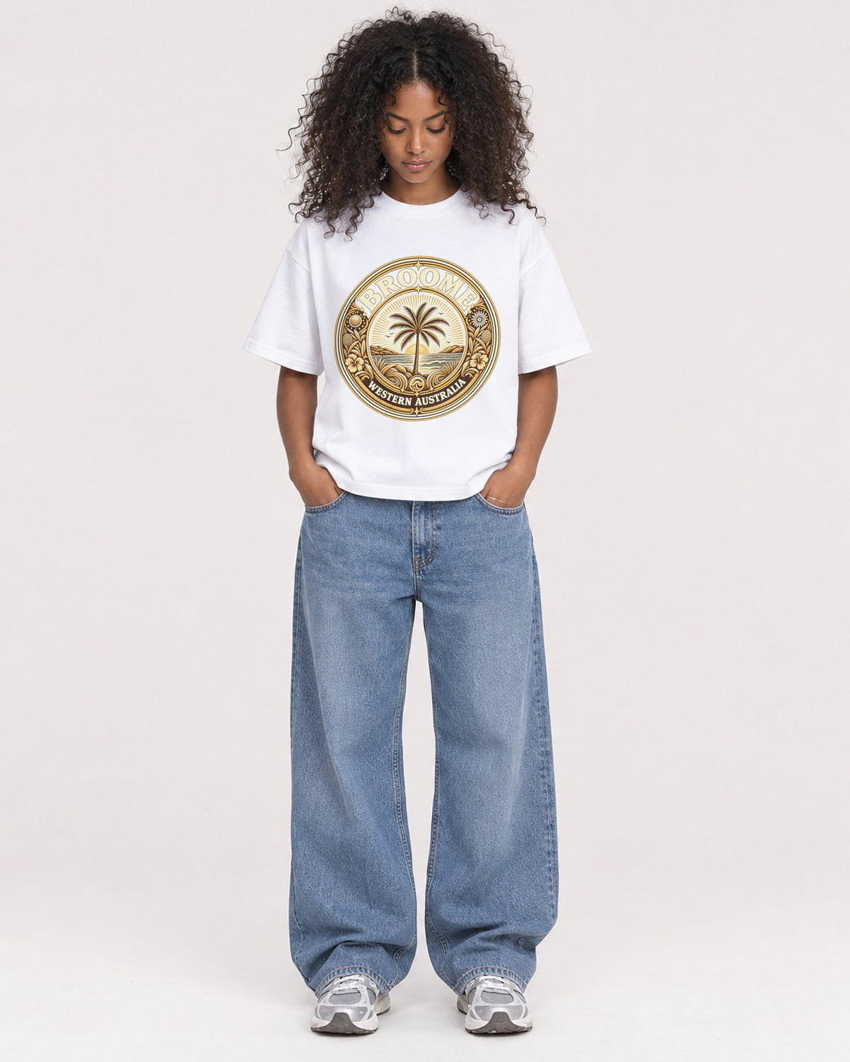 Mockup Boxy Heavyweight Tee White female full-body 05