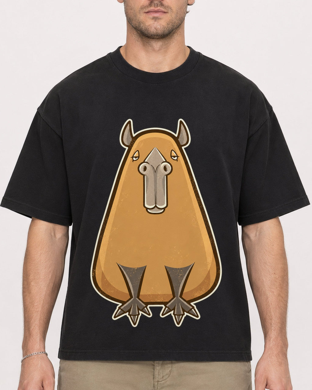 Mockup Boxy Heavyweight Tee Black male close-up 08