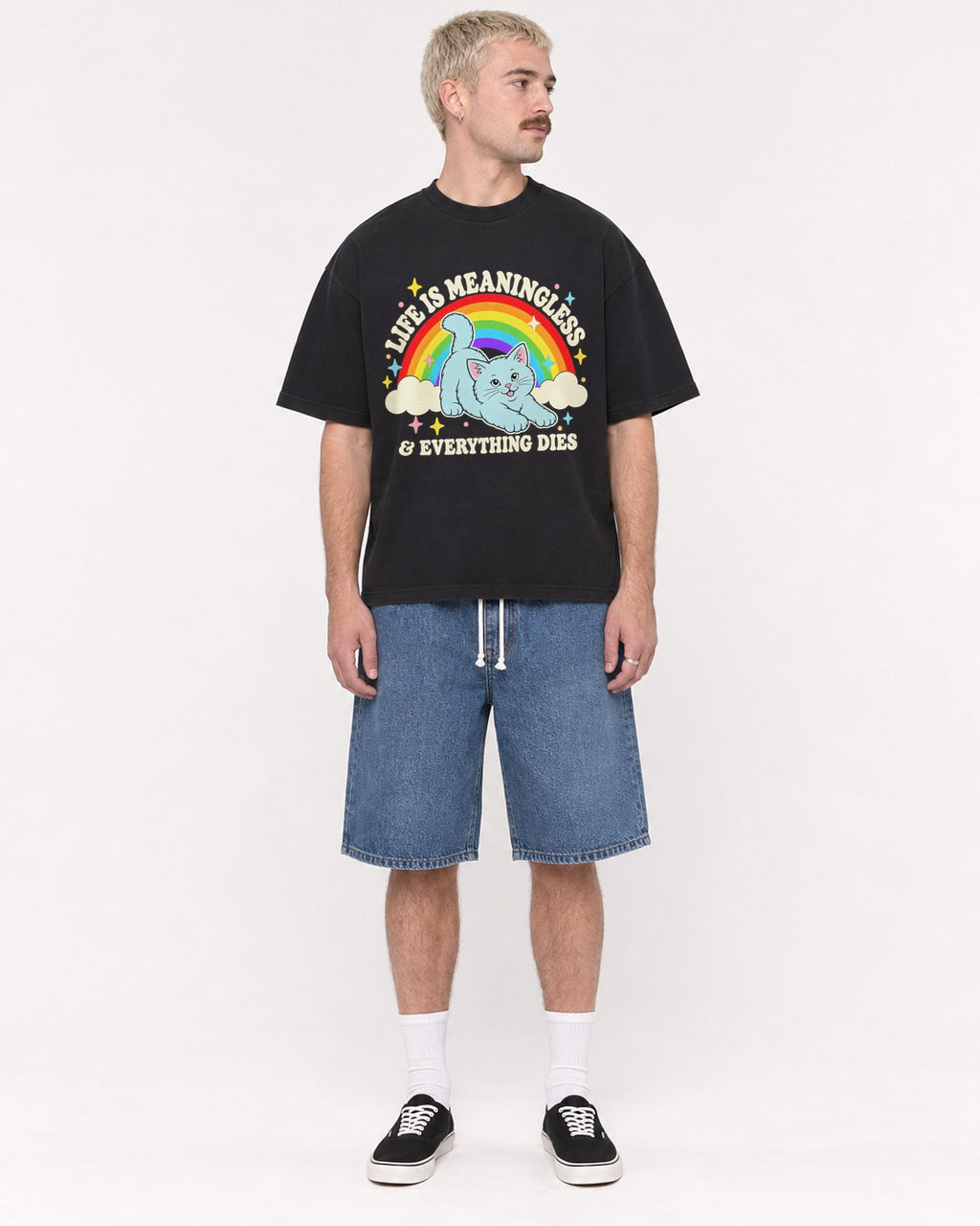 Mockup Boxy Heavyweight Tee Black male full-body 39