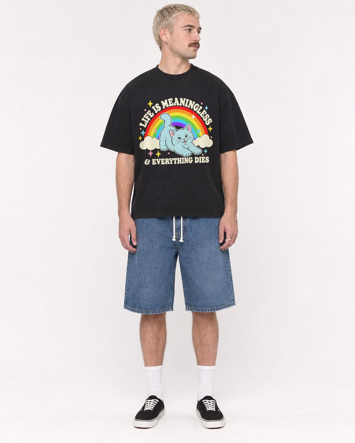 Mockup Boxy Heavyweight Tee Black male full-body 39