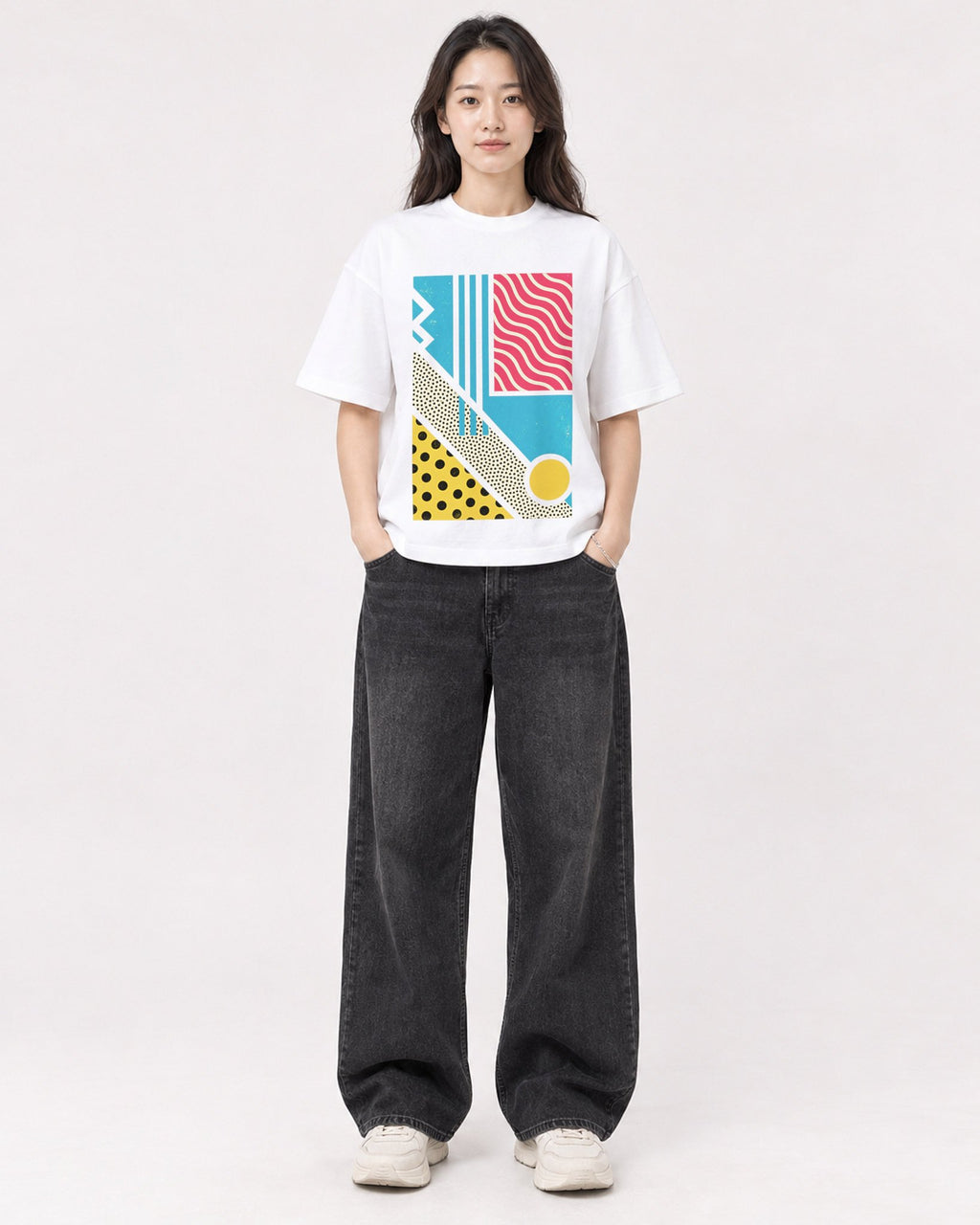 Mockup Boxy Heavyweight Tee White female full-body 03