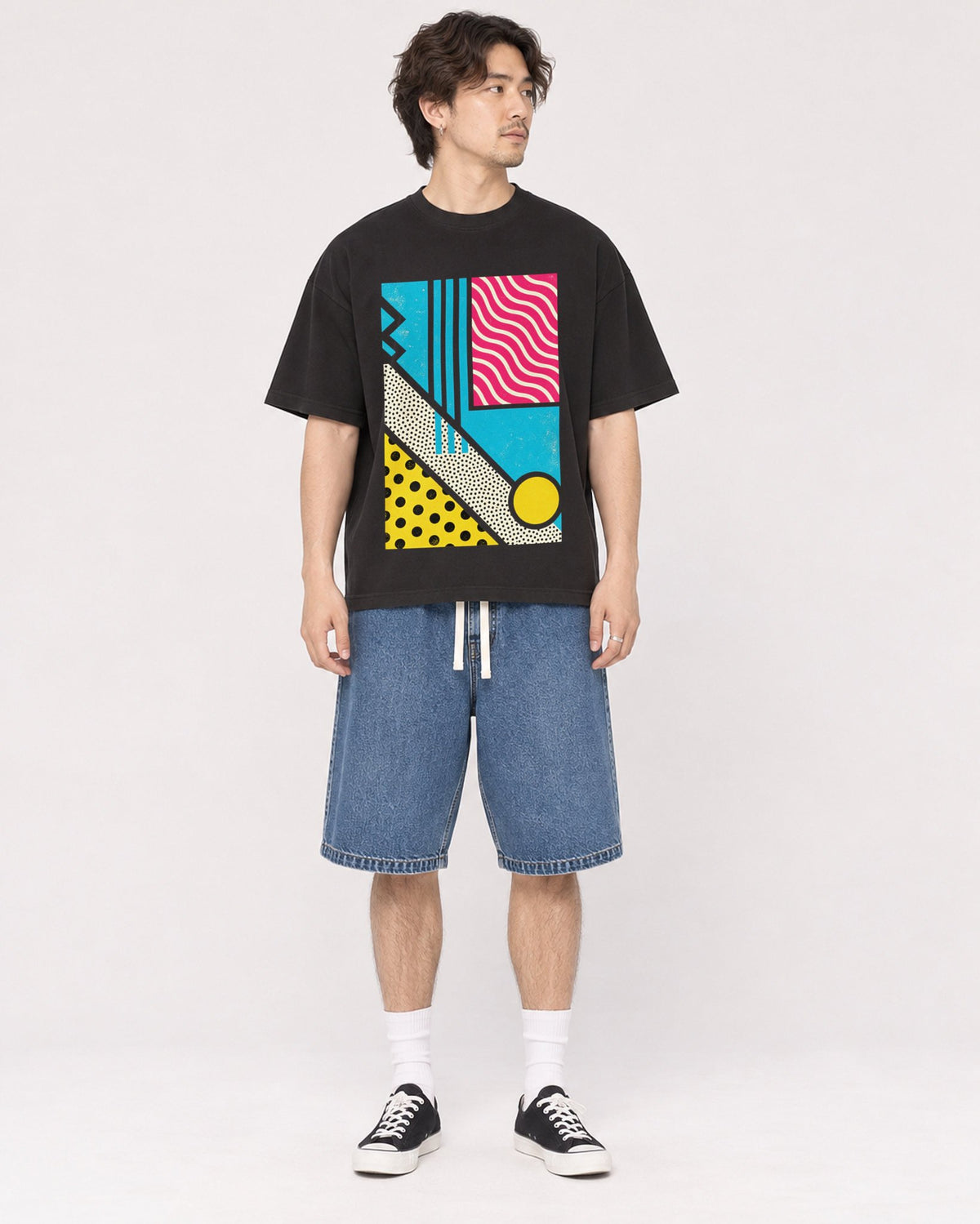 Mockup Boxy Heavyweight Tee Black male full-body 03