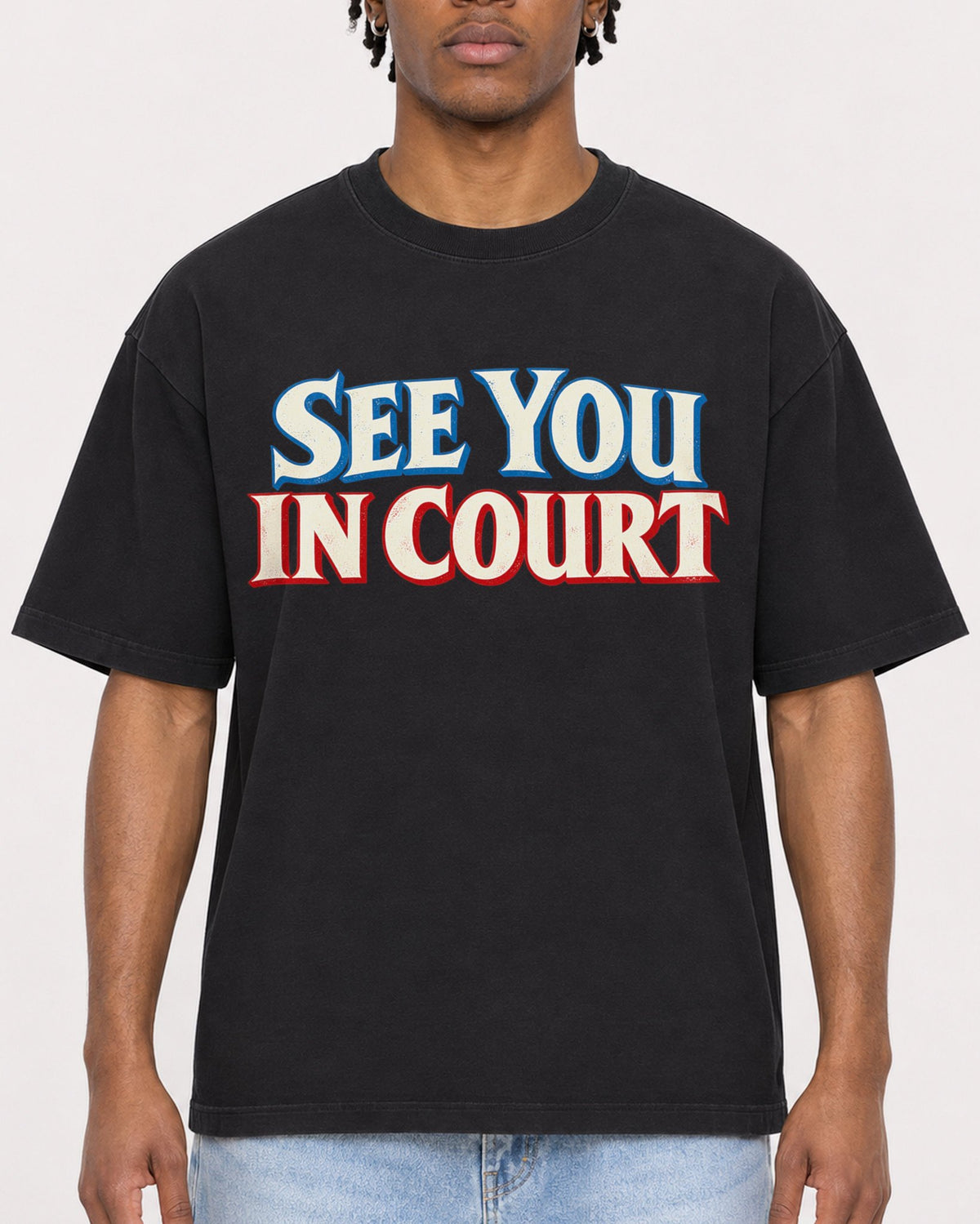 Mockup Boxy Heavyweight Tee Black male close-up 05