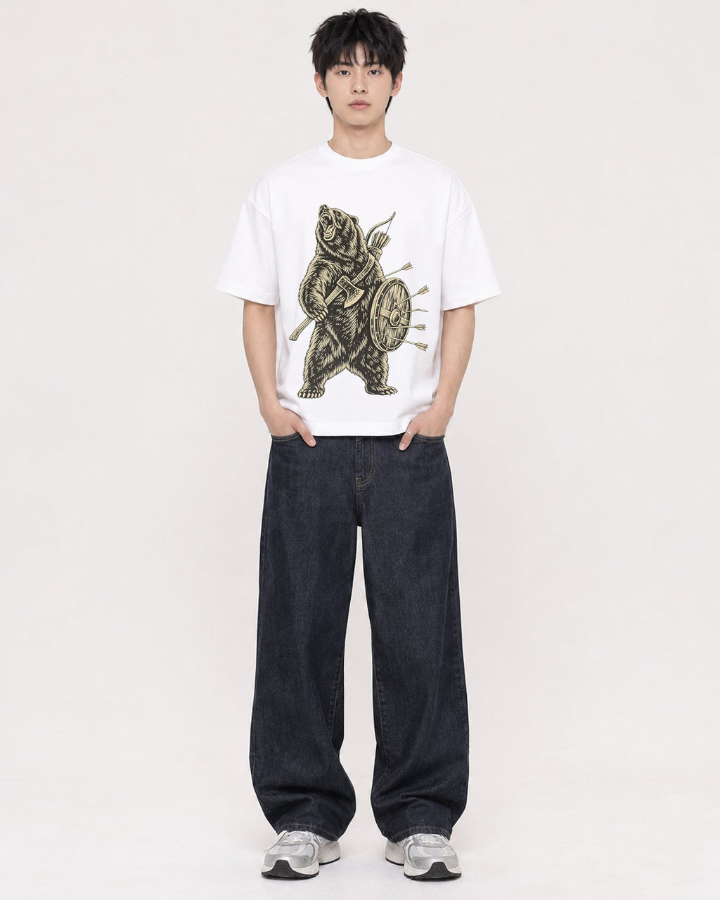 Mockup Boxy Heavyweight Tee White male full-body 01