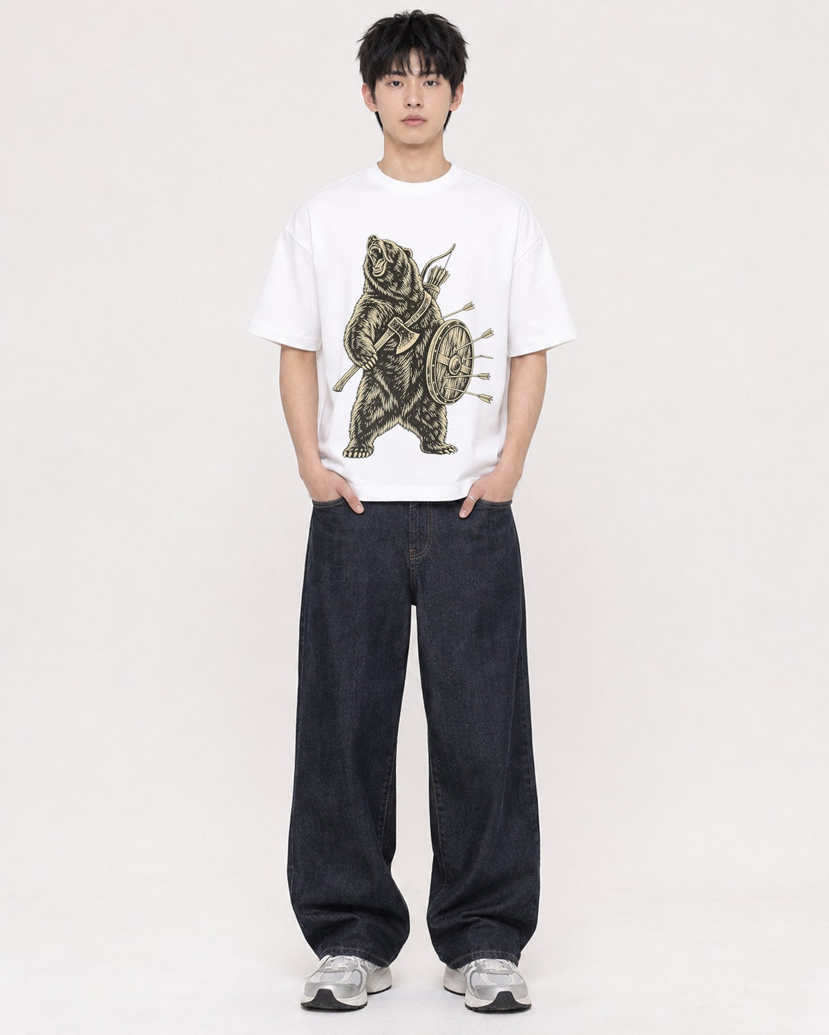 Mockup Boxy Heavyweight Tee White male full-body 01