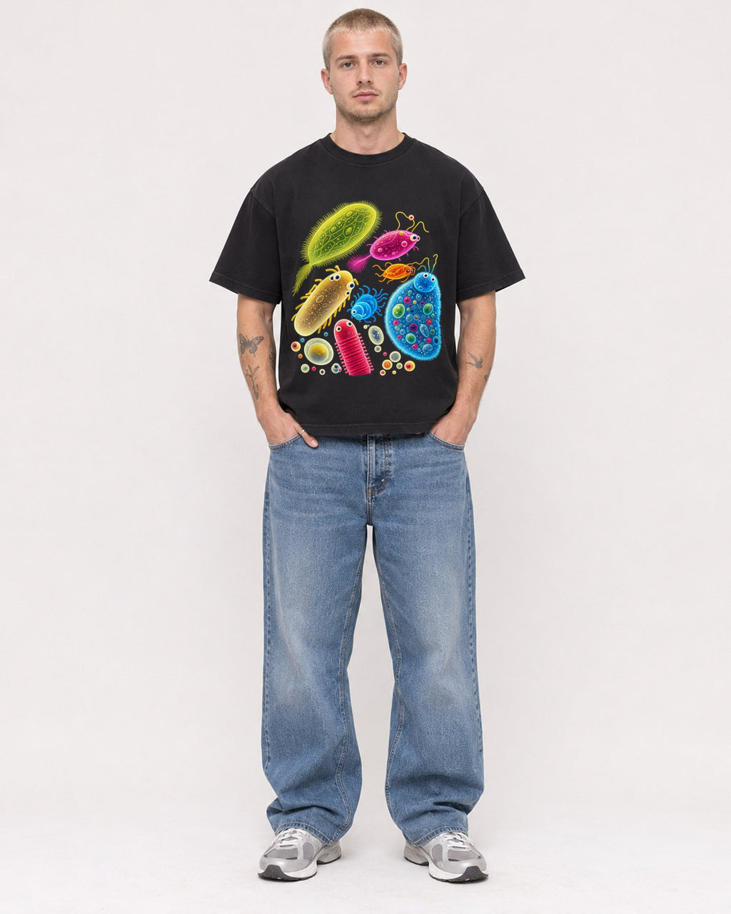 Mockup Boxy Heavyweight Tee Black male full-body 18