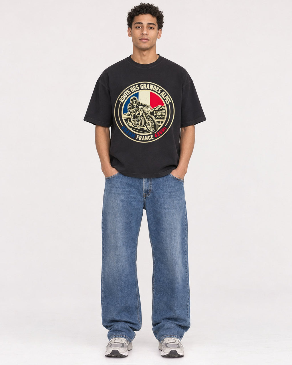 Mockup Boxy Heavyweight Tee Black male full-body 10