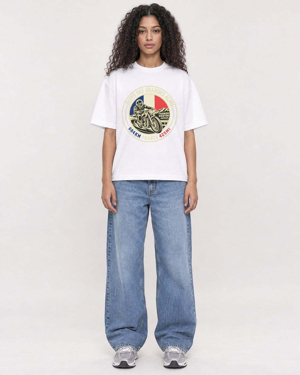 Mockup Boxy Heavyweight Tee White female full-body 10