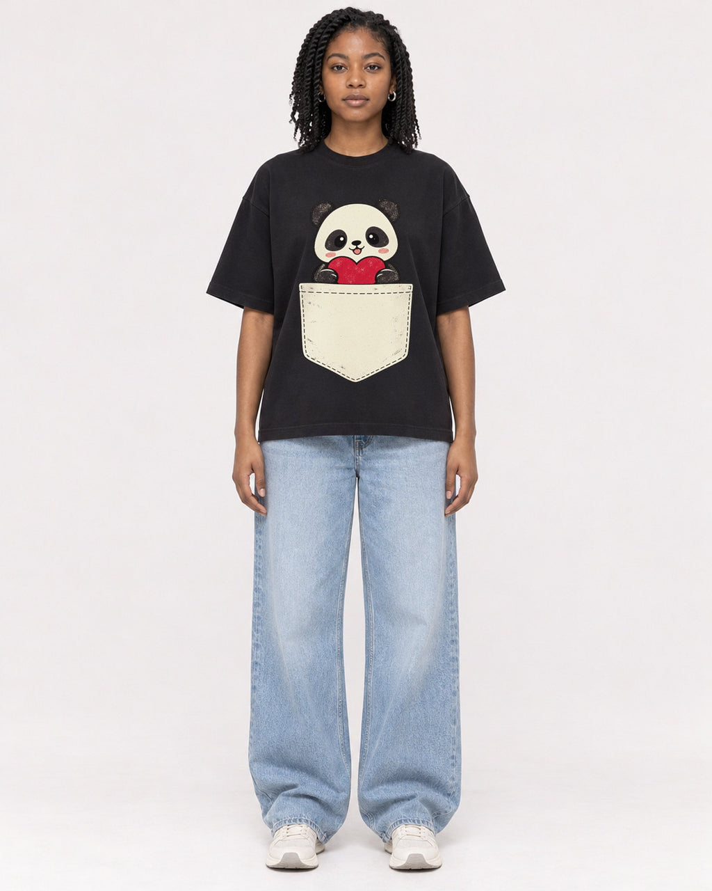 Mockup Boxy Heavyweight Tee Black female full-body 15
