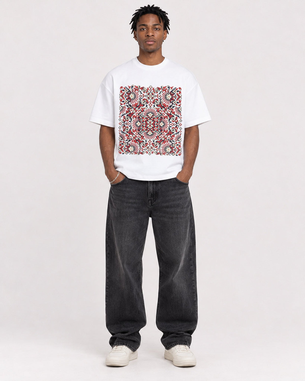 Mockup Boxy Heavyweight Tee White male full-body 05