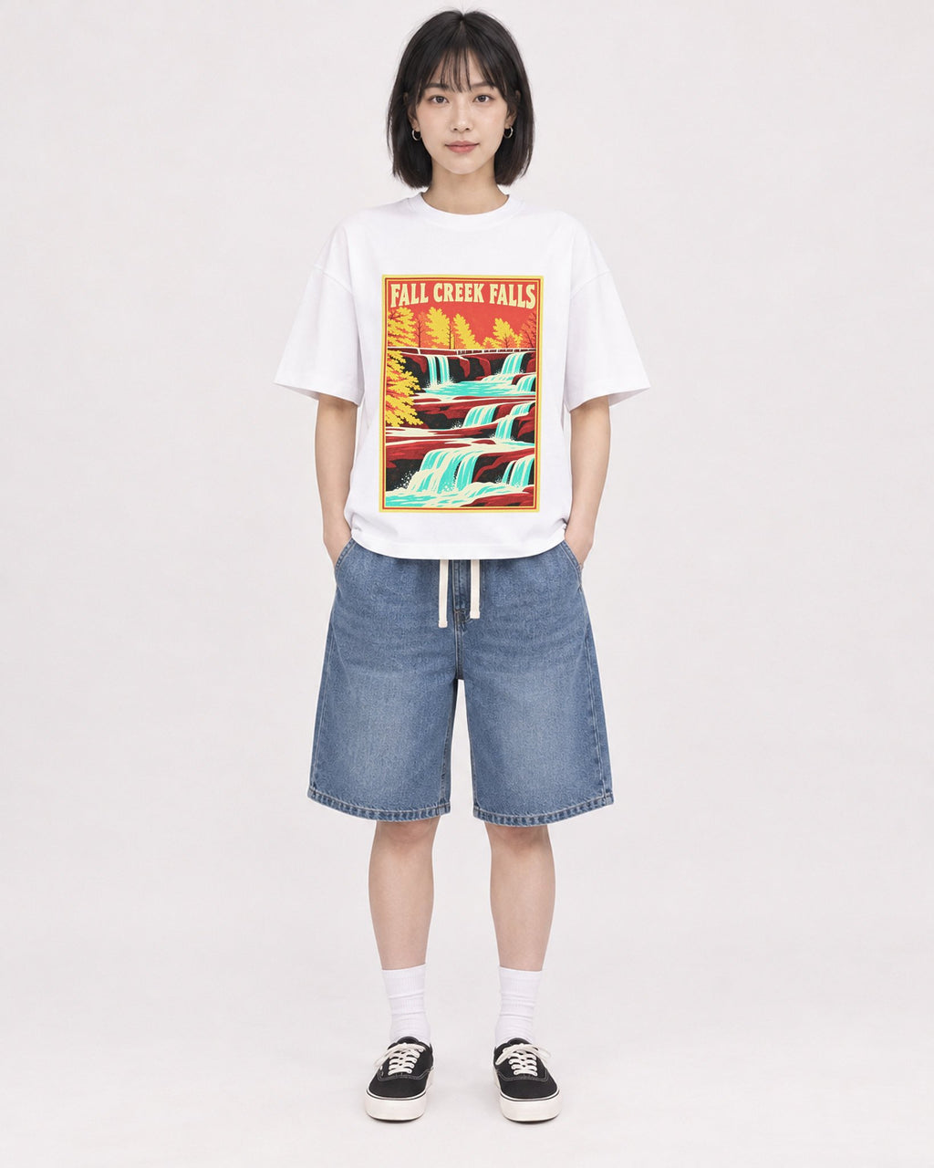 Mockup Boxy Heavyweight Tee White female full-body 11