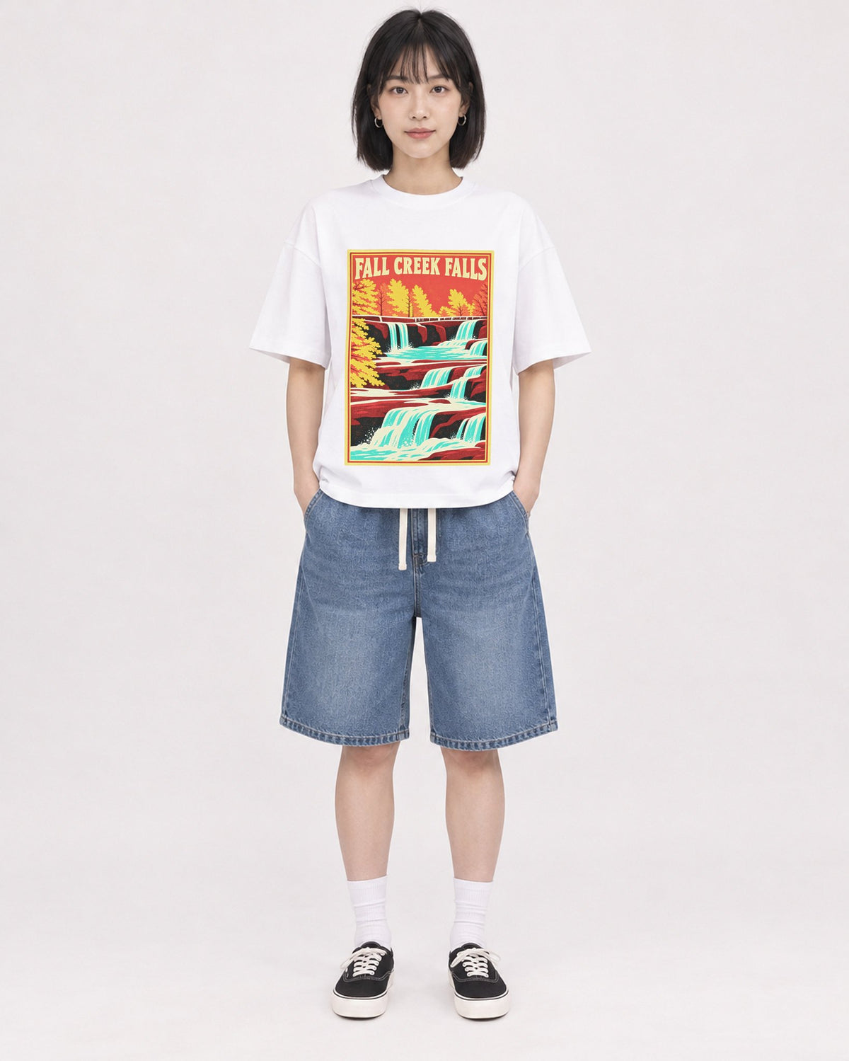 Mockup Boxy Heavyweight Tee White female full-body 11