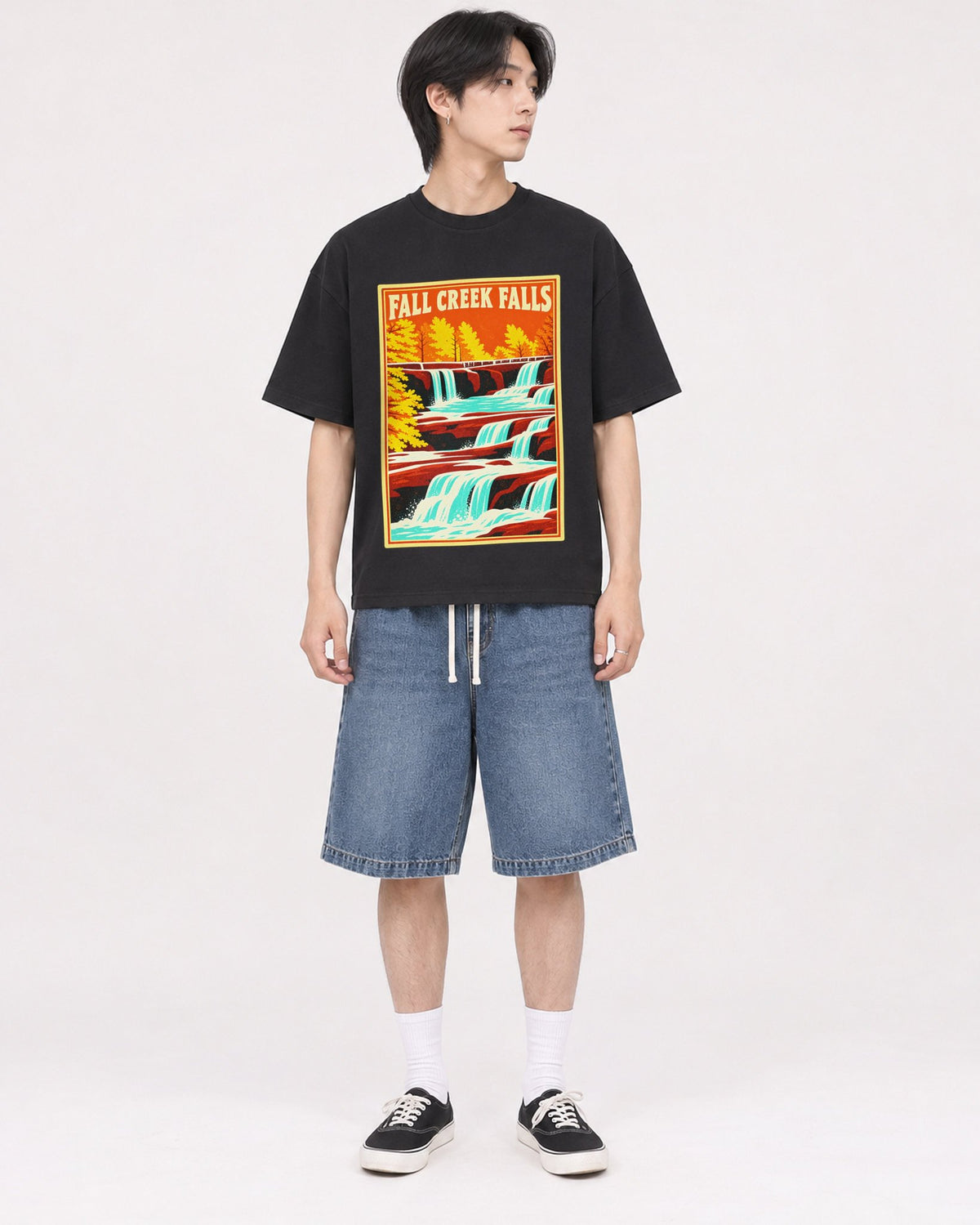 Mockup Boxy Heavyweight Tee Black male full-body 11