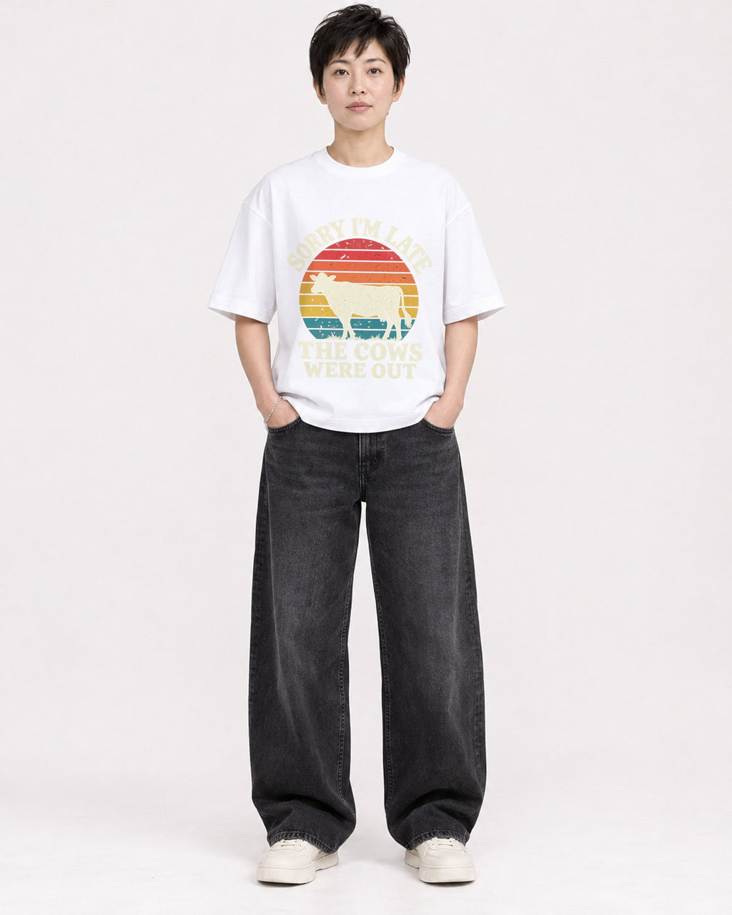 Mockup Boxy Heavyweight Tee White female full-body 23