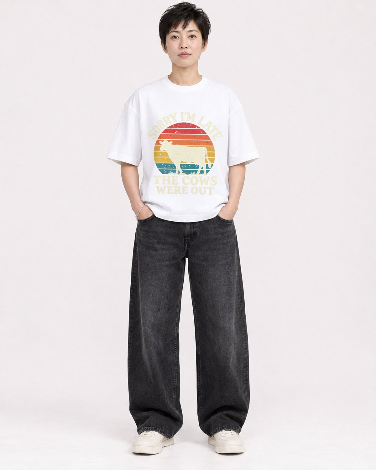 Mockup Boxy Heavyweight Tee White female full-body 23