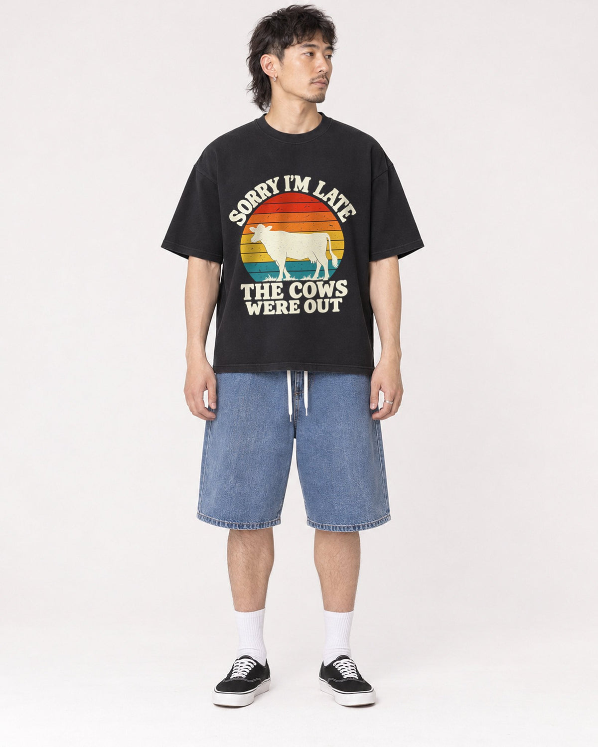 Mockup Boxy Heavyweight Tee Black male full-body 23