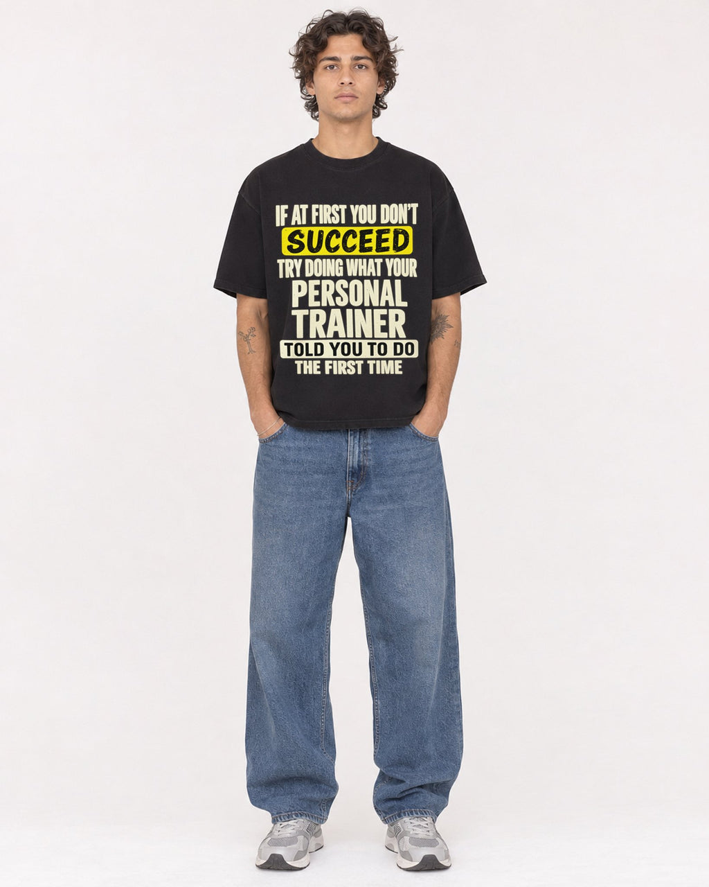 Mockup Boxy Heavyweight Tee Black male full-body 30
