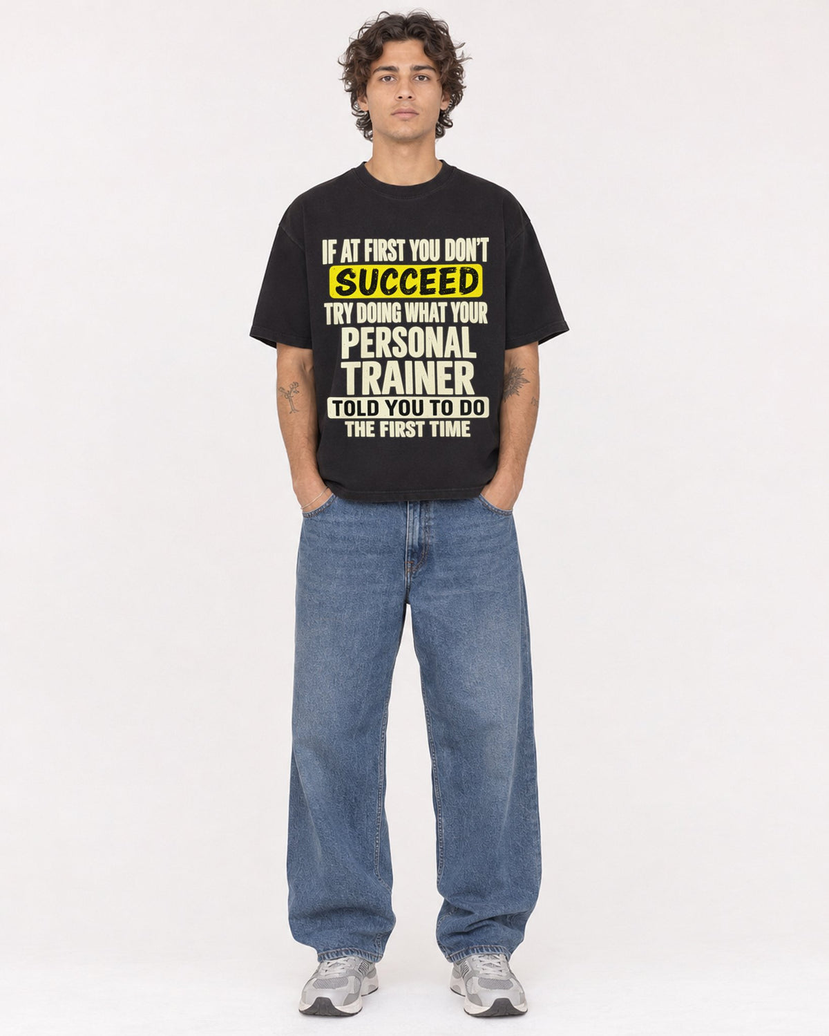 Mockup Boxy Heavyweight Tee Black male full-body 30