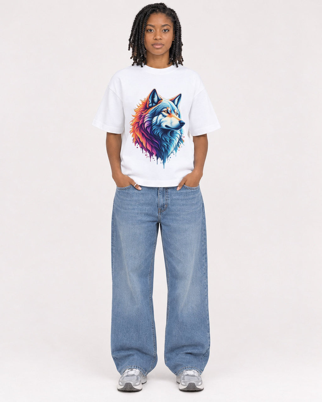 Mockup Boxy Heavyweight Tee White female full-body 15