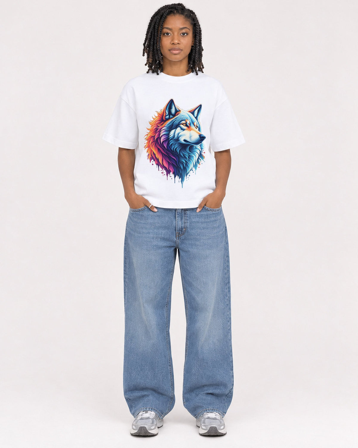 Mockup Boxy Heavyweight Tee White female full-body 15