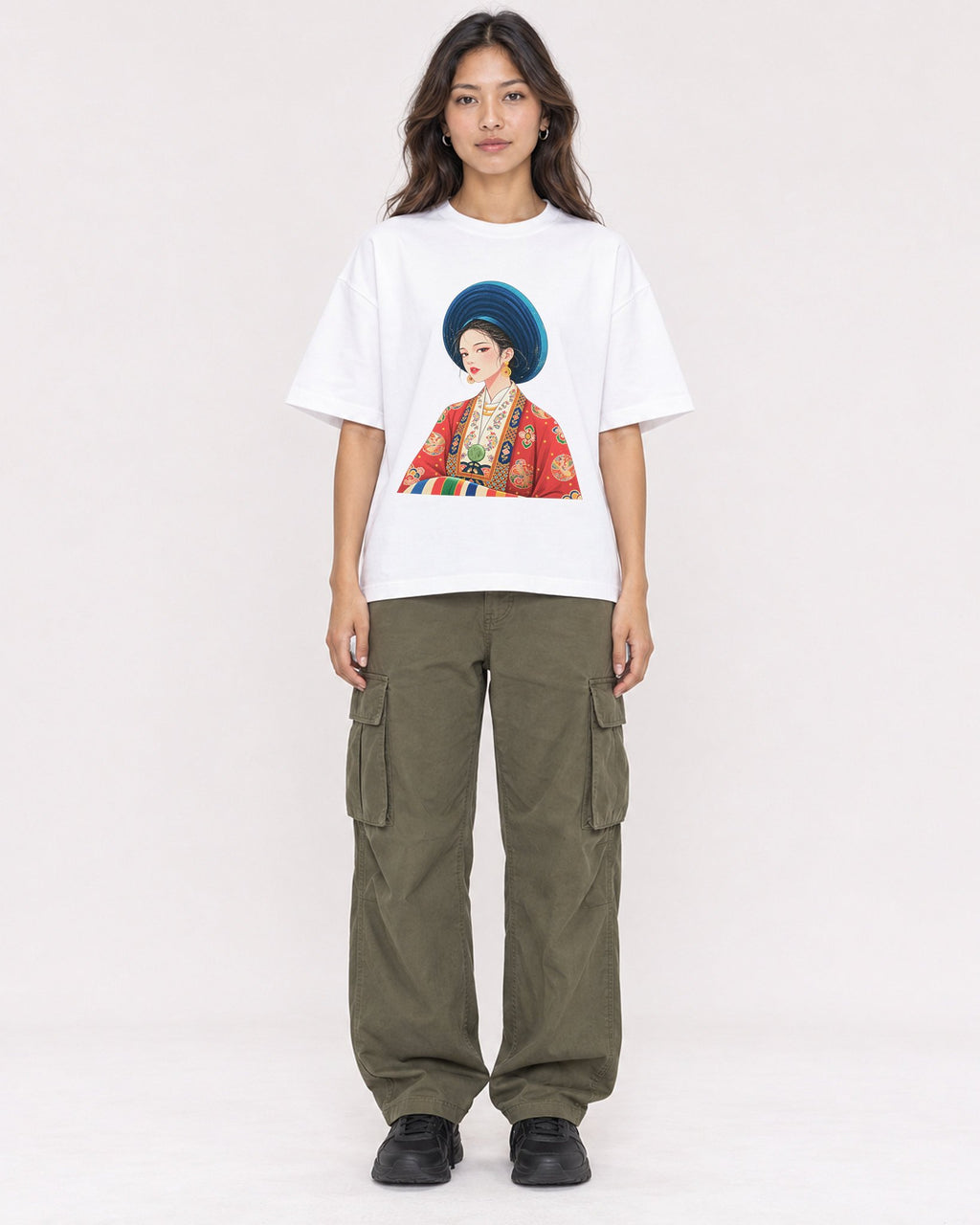 Mockup Boxy Heavyweight Tee White female full-body 02