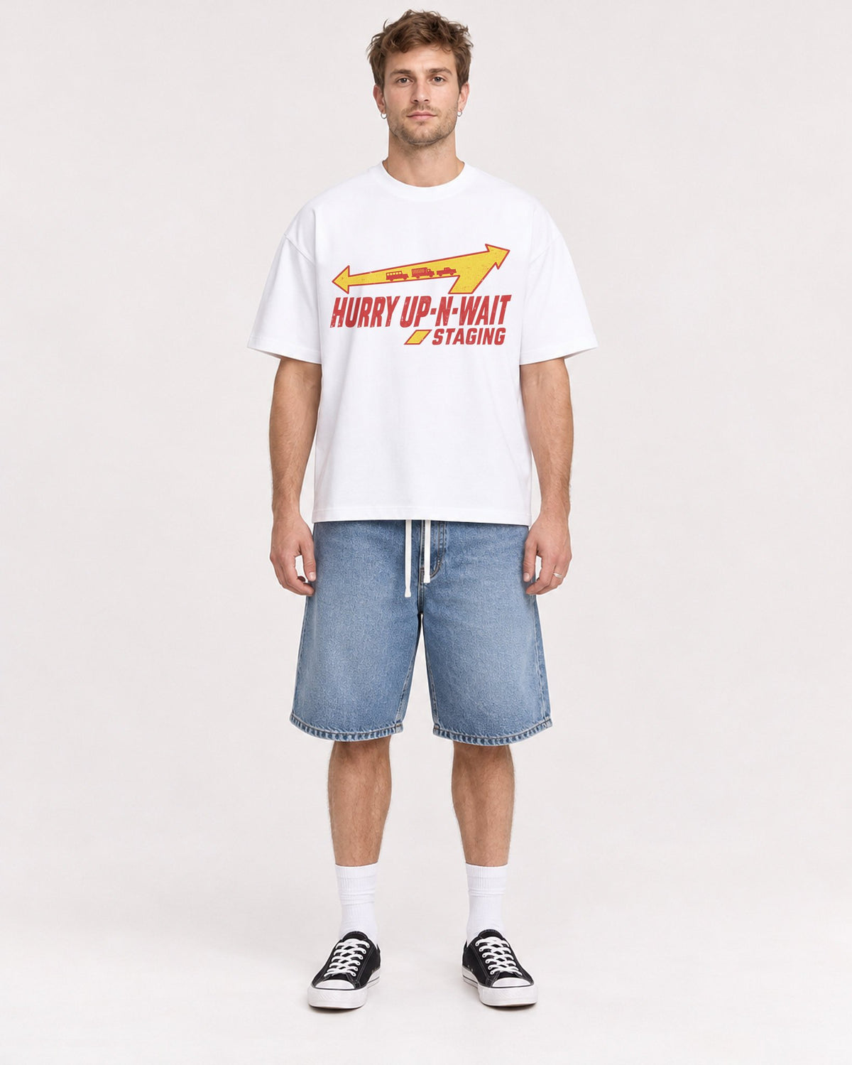 Mockup Boxy Heavyweight Tee White male full-body 08