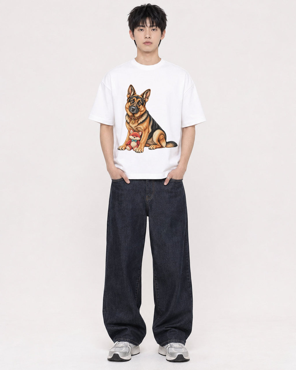 Mockup Boxy Heavyweight Tee White male full-body 01
