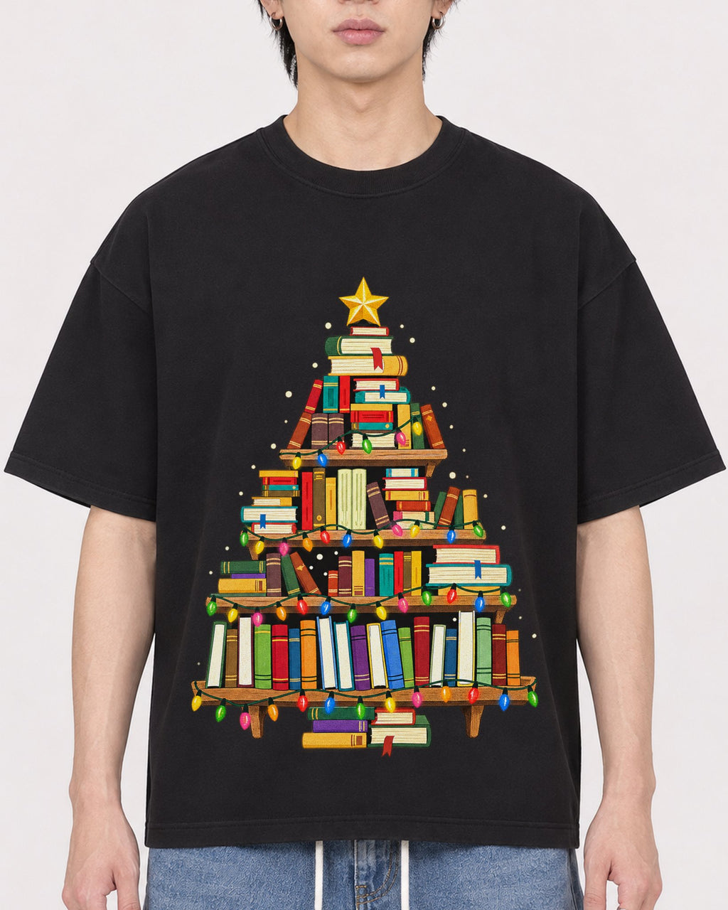 Mockup Boxy Heavyweight Tee Black male close-up 11