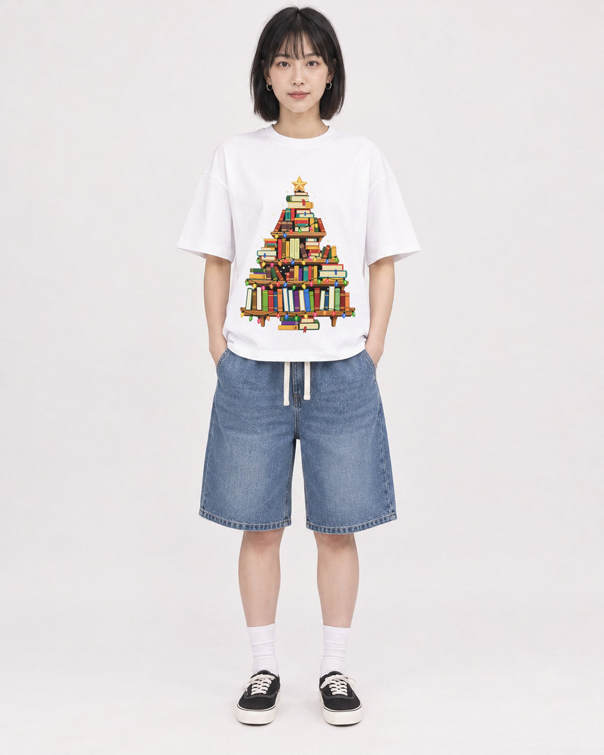 Mockup Boxy Heavyweight Tee White female full-body 11