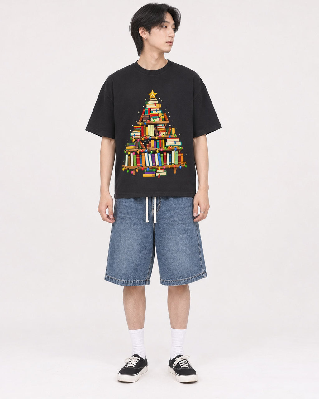 Mockup Boxy Heavyweight Tee Black male full-body 11