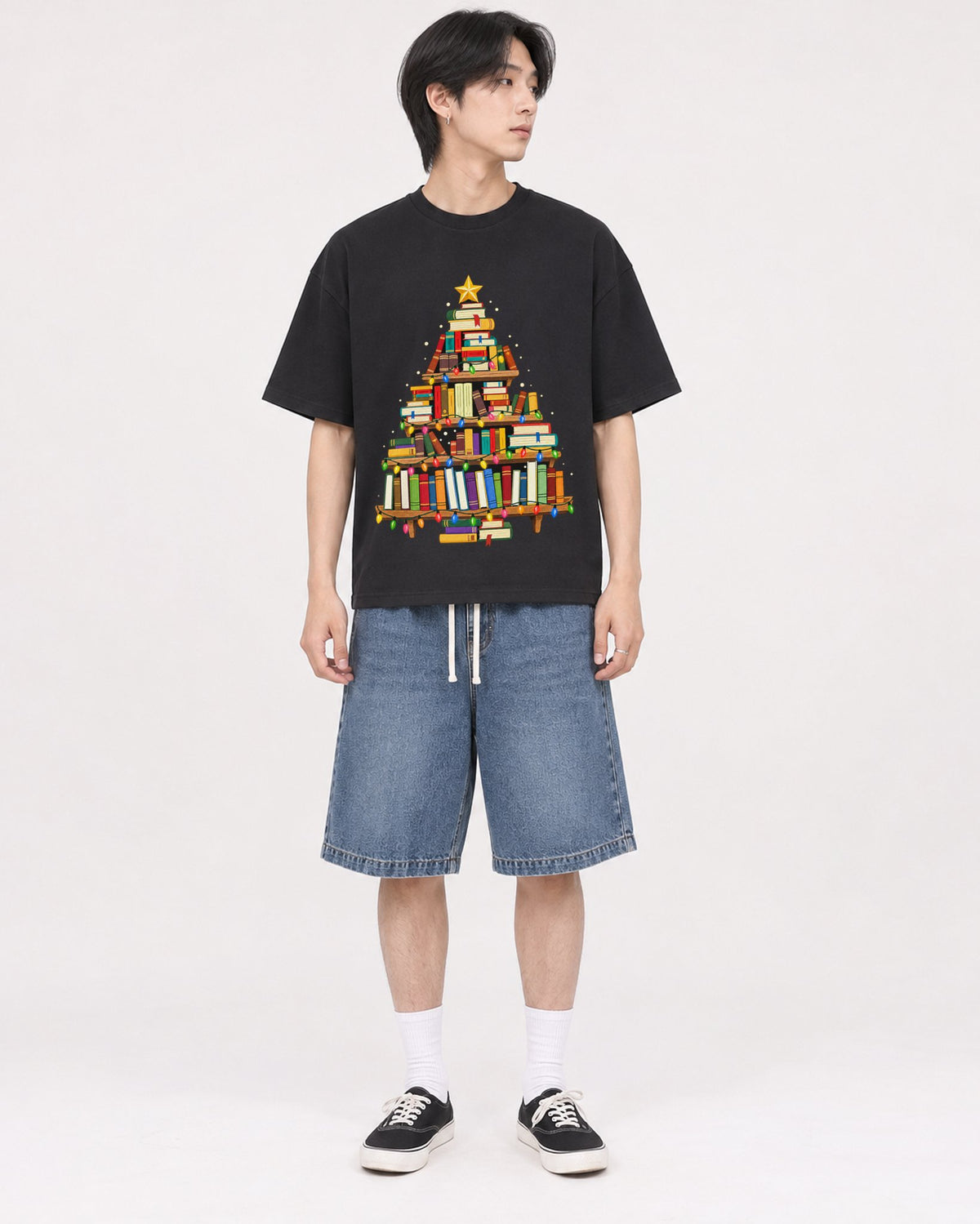 Mockup Boxy Heavyweight Tee Black male full-body 11