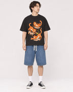 Mockup Boxy Heavyweight Tee Black male full-body 03