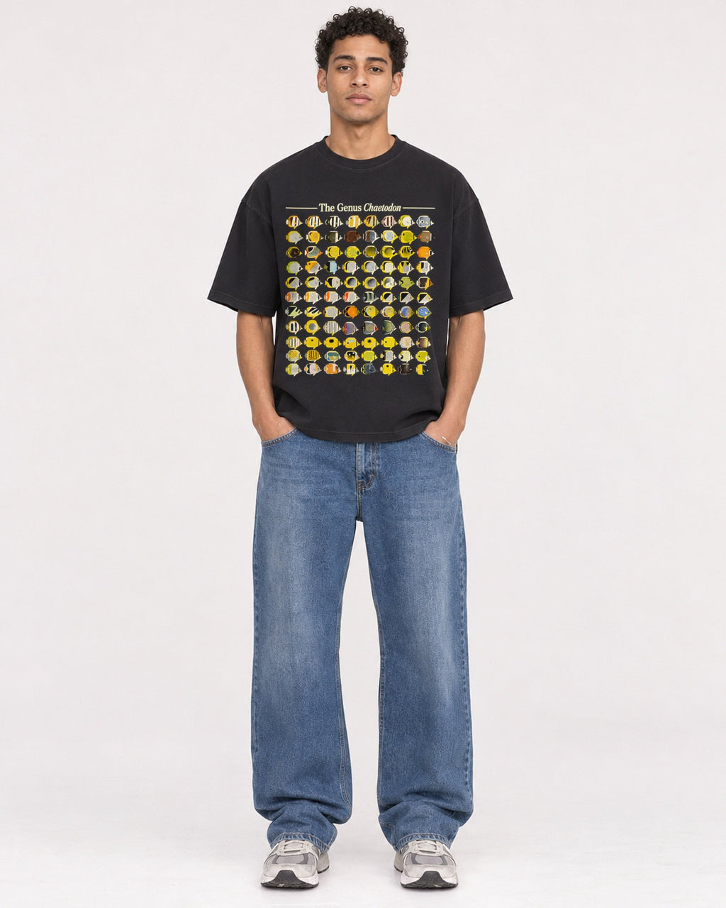 Mockup Boxy Heavyweight Tee Black male full-body 10