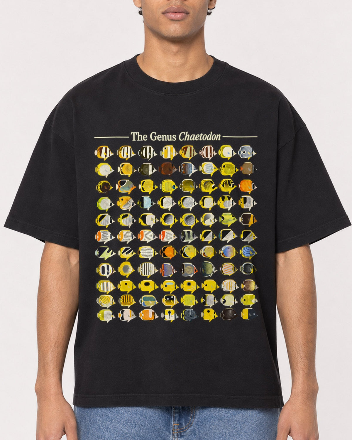 Mockup Boxy Heavyweight Tee Black male close-up 10
