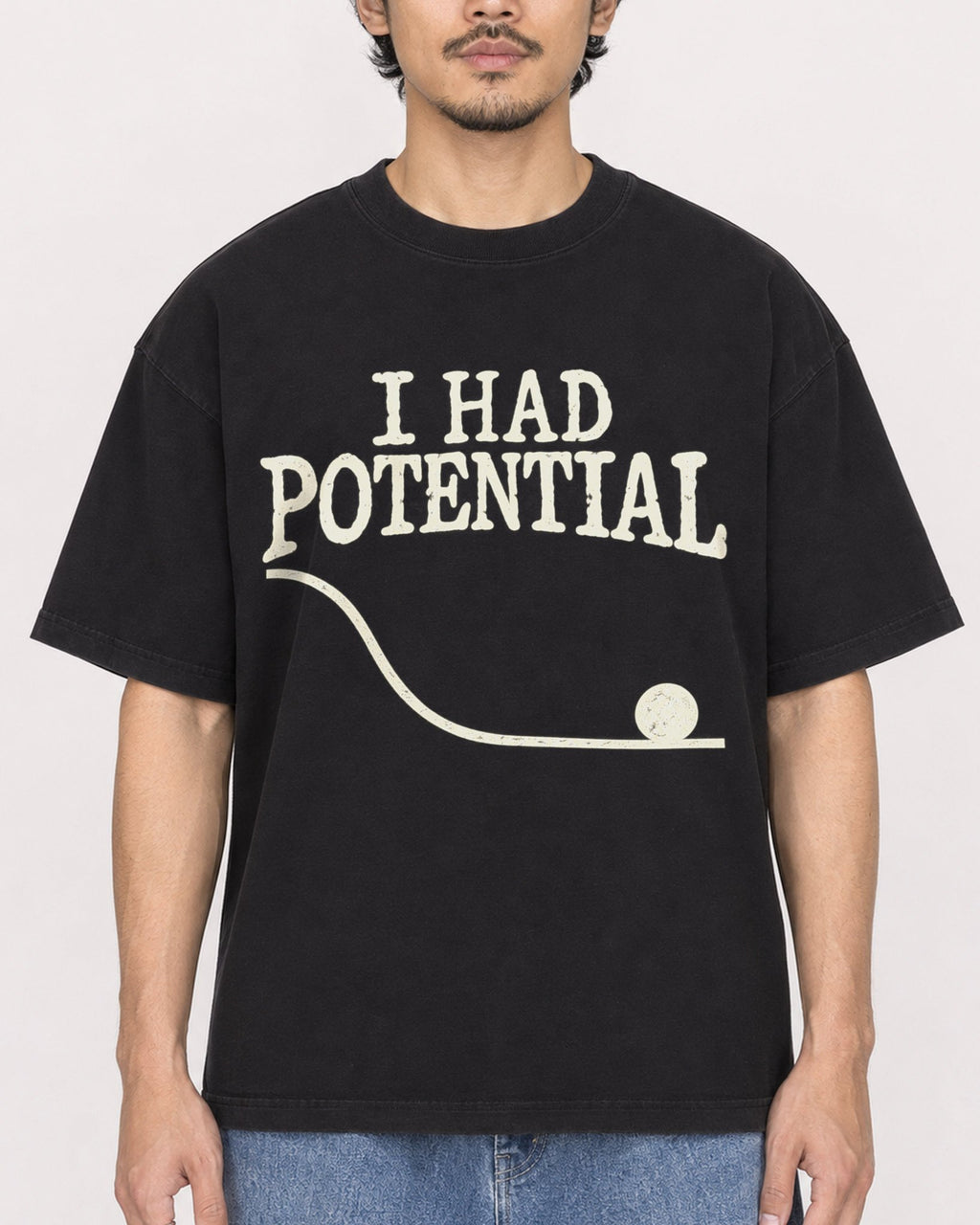 Mockup Boxy Heavyweight Tee Black male close-up 02