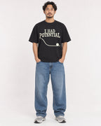 Mockup Boxy Heavyweight Tee Black male full-body 02