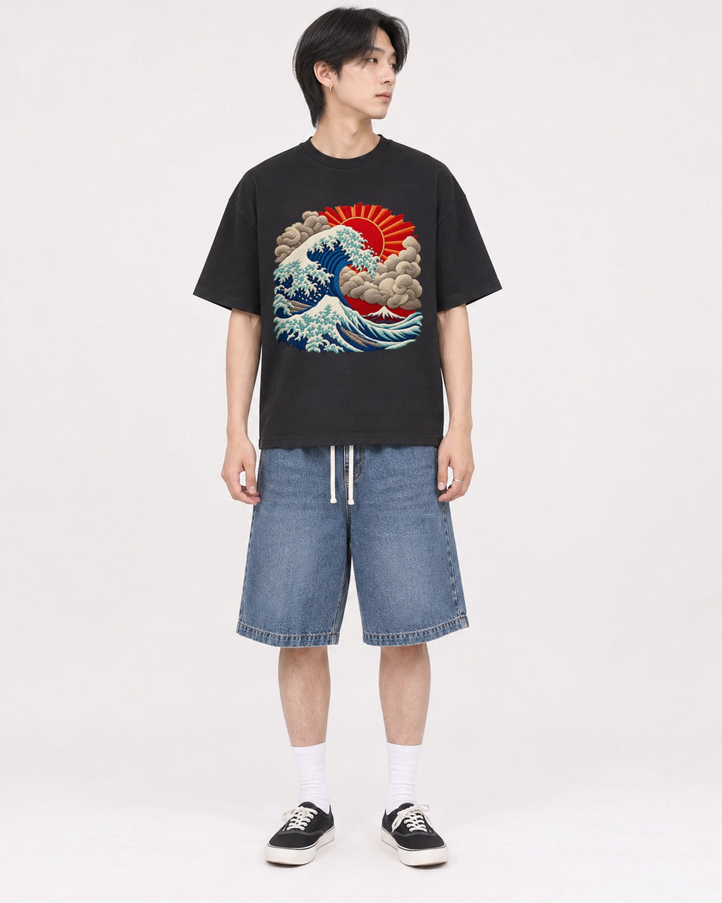 Mockup Boxy Heavyweight Tee Black male full-body 11