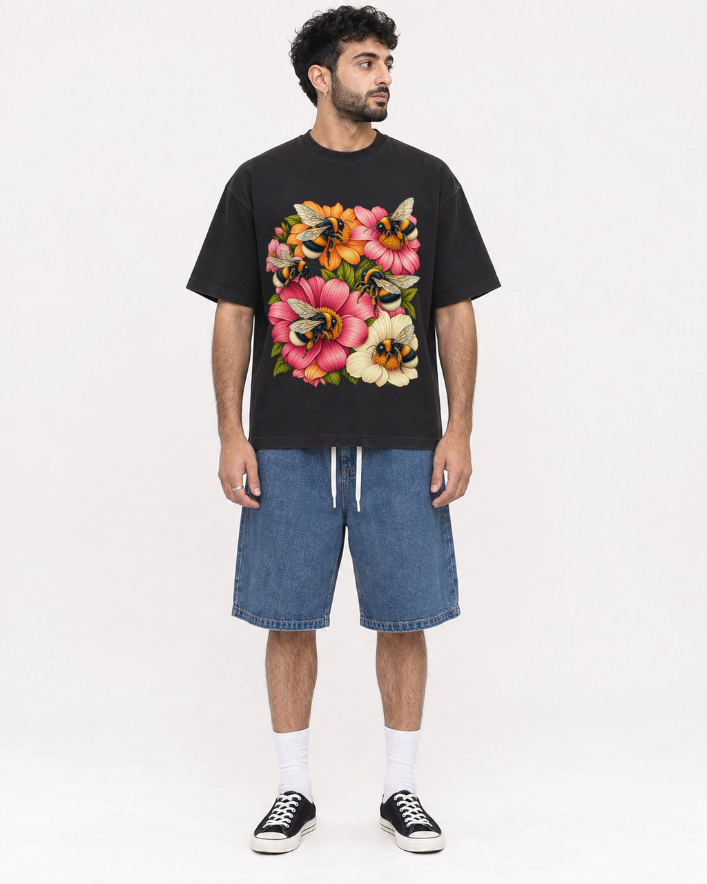 Mockup Boxy Heavyweight Tee Black male full-body 07