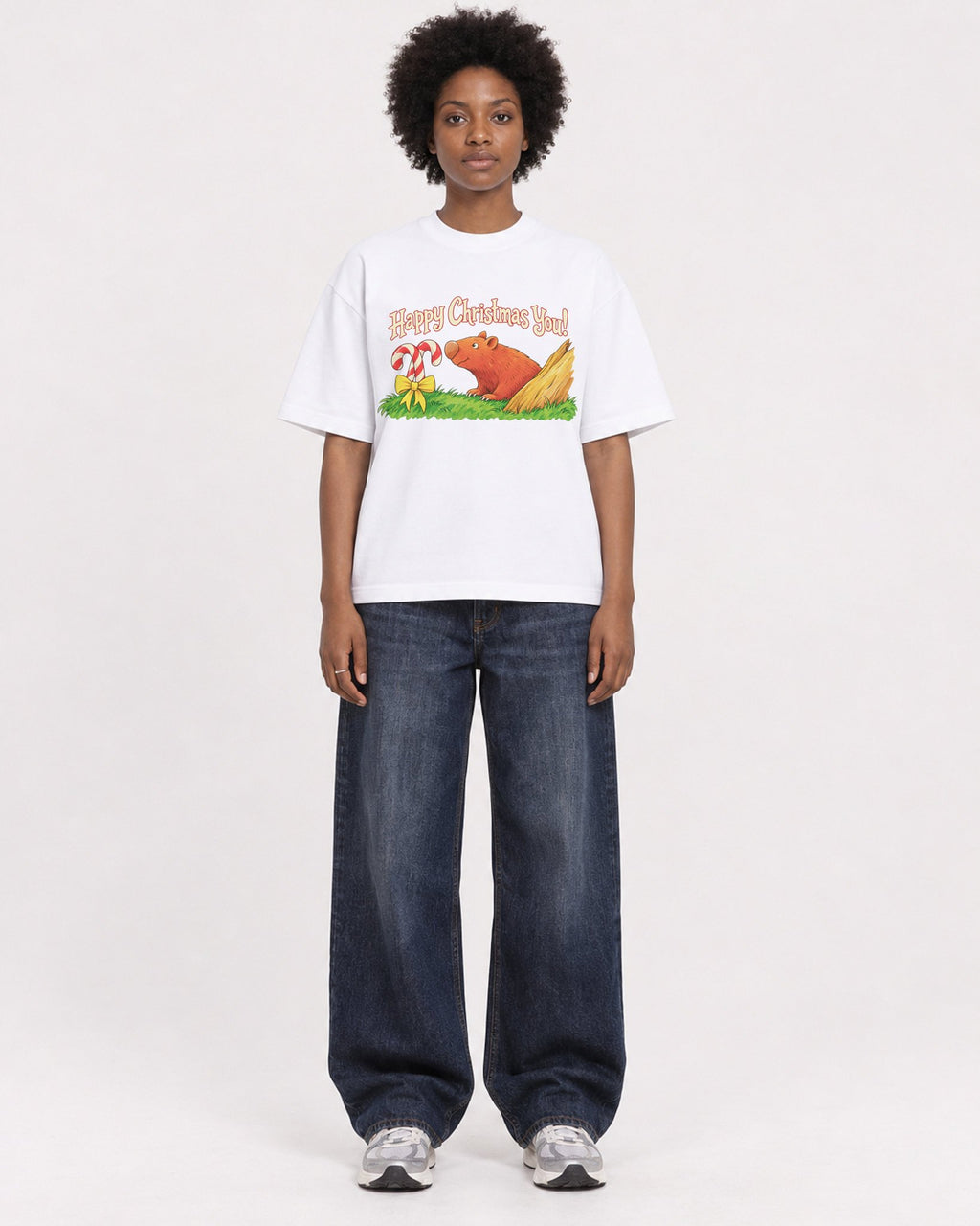 Mockup Boxy Heavyweight Tee White female full-body 14