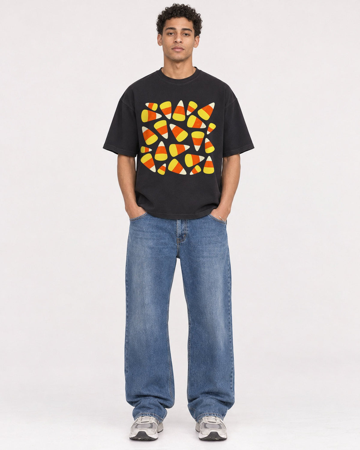 Mockup Boxy Heavyweight Tee Black male full-body 10