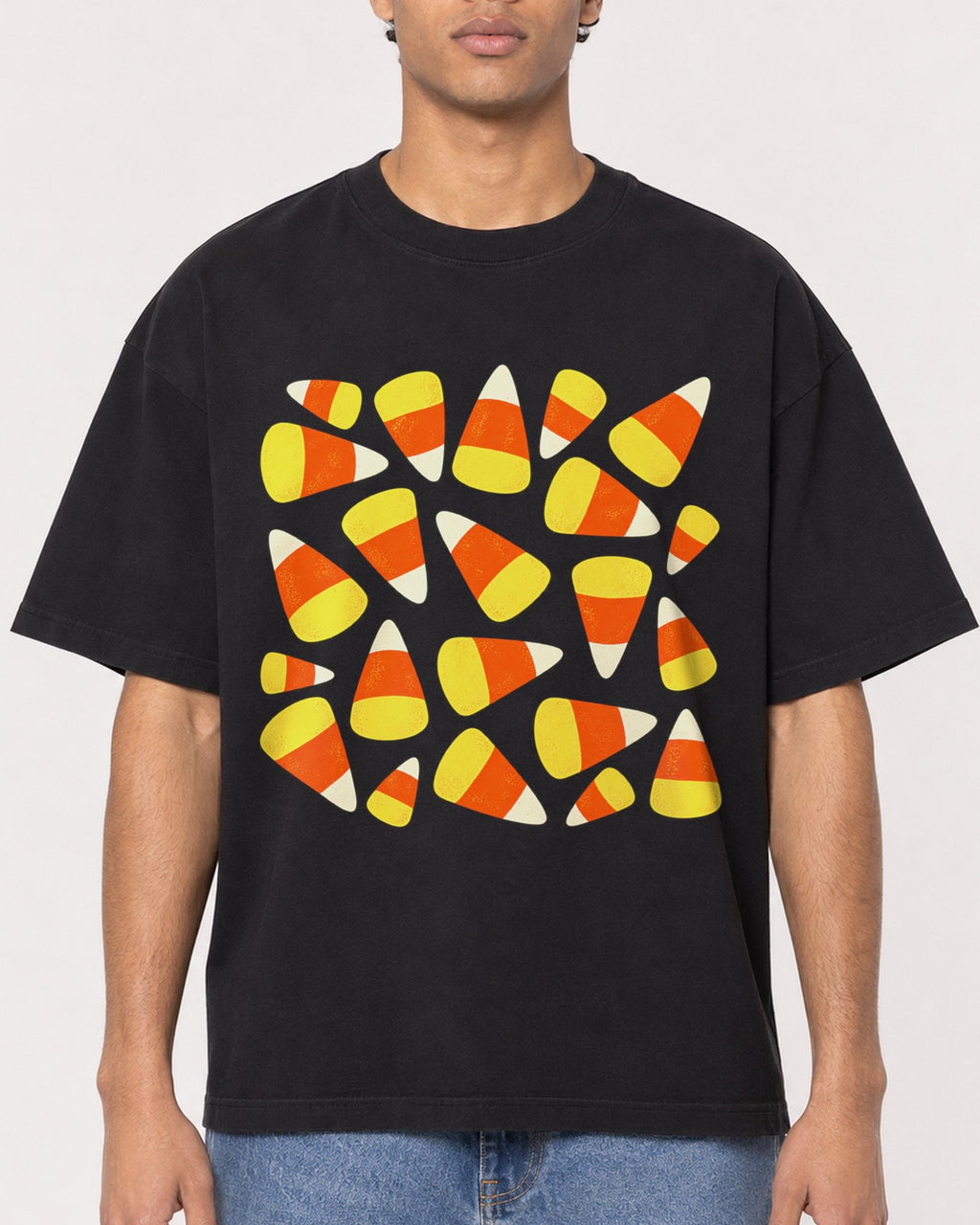Mockup Boxy Heavyweight Tee Black male close-up 10