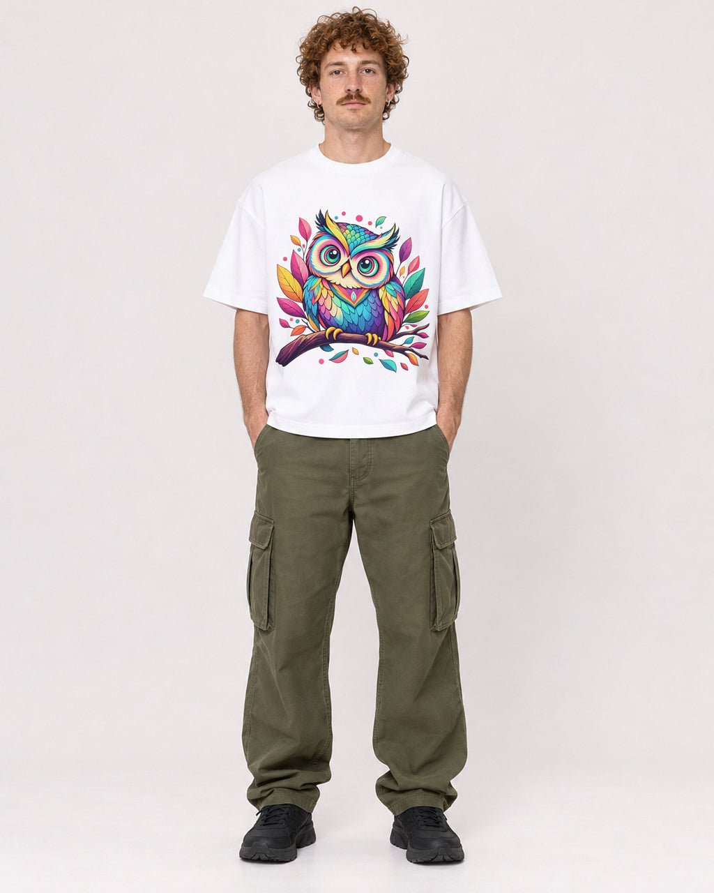 Mockup Boxy Heavyweight Tee White male full-body 09