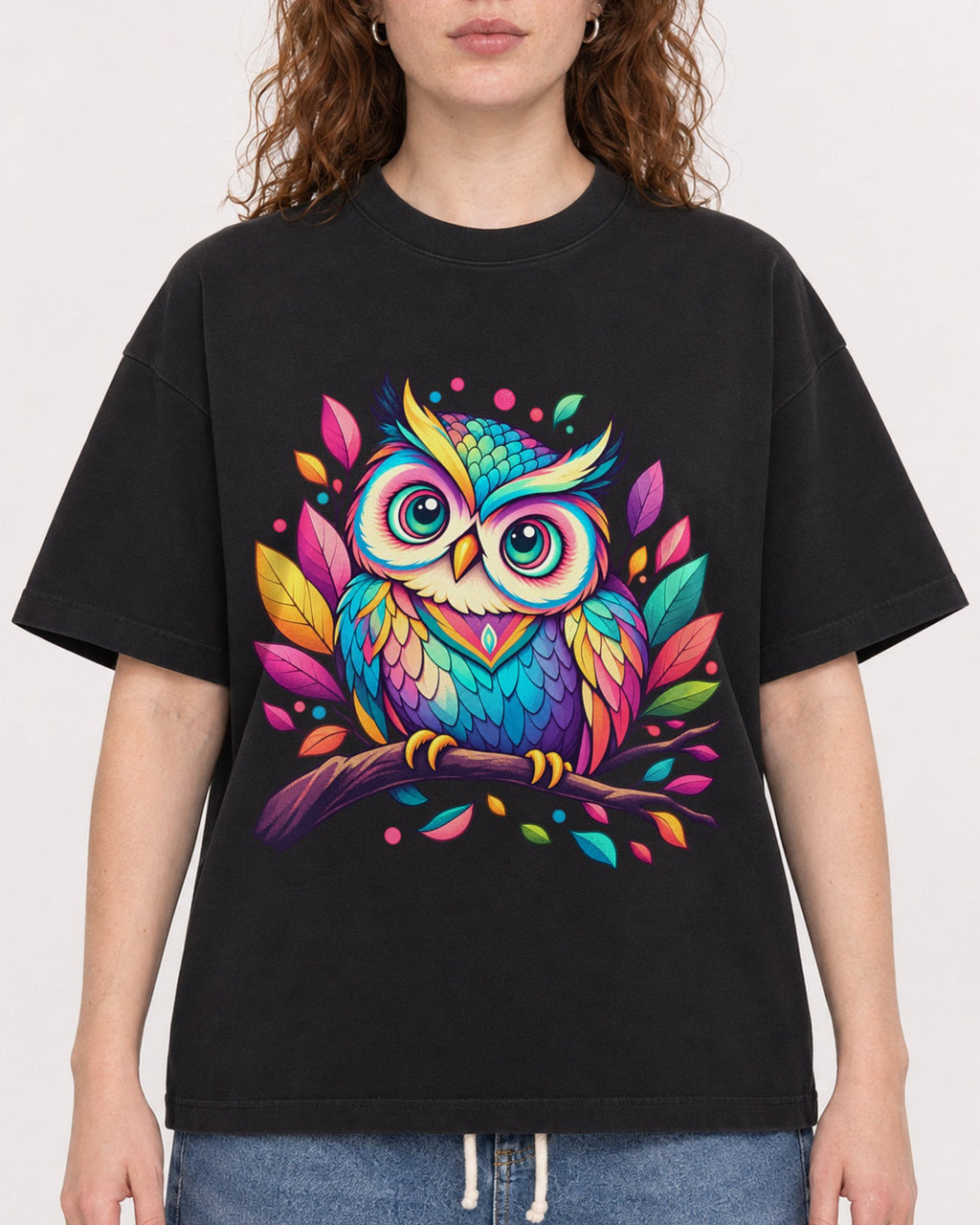 Mockup Boxy Heavyweight Tee Black female close-up 09