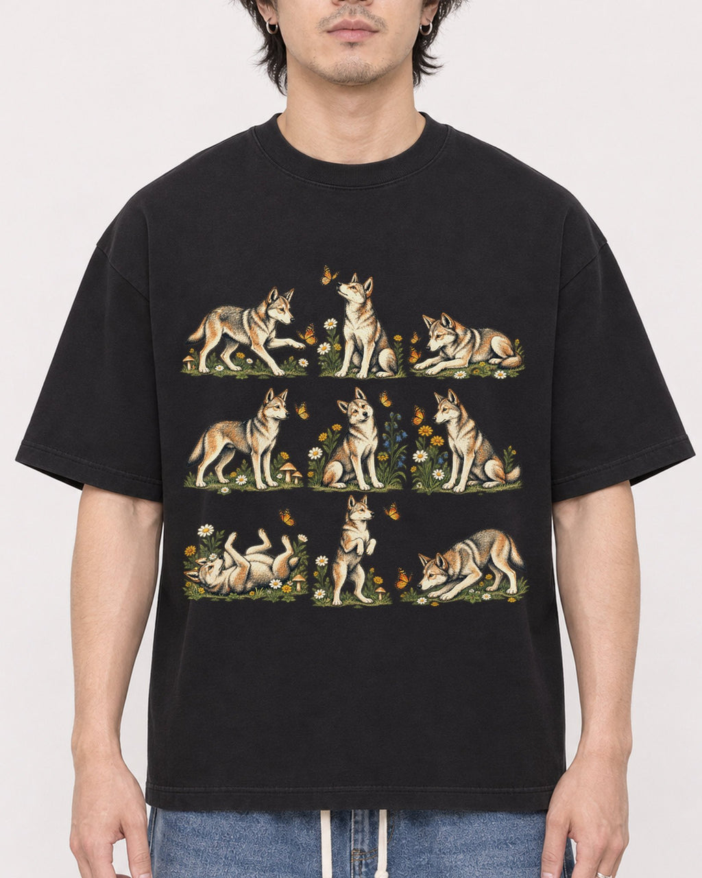 Mockup Boxy Heavyweight Tee Black male close-up 03