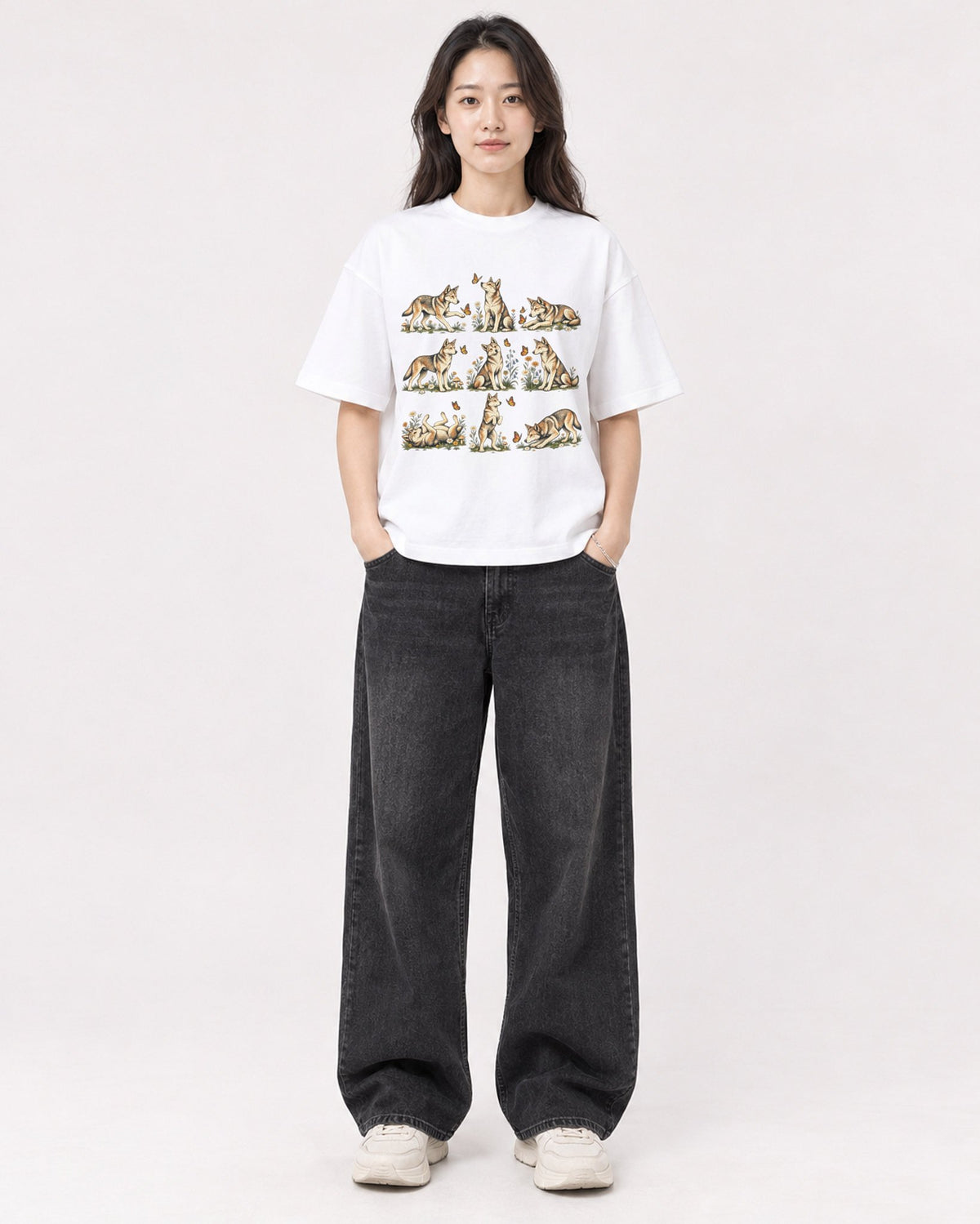 Mockup Boxy Heavyweight Tee White female full-body 03
