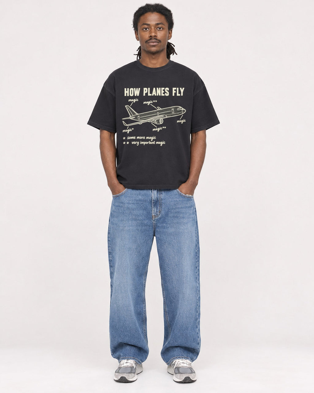 Mockup Boxy Heavyweight Tee Black male full-body 34